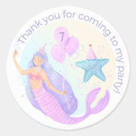Adesivo Pastel Mermaid Festa de aniversário Obrigado Stick