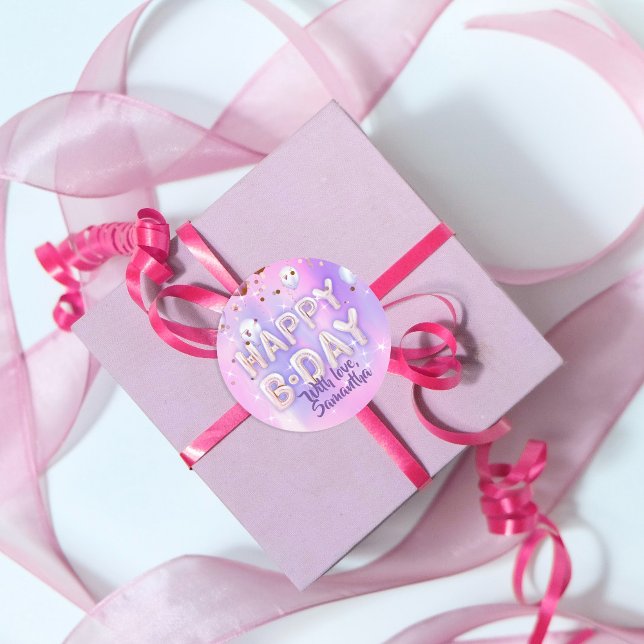 Adesivo Pastel Modern Glam Trendy Balões Feliz Aniversário (Criador carregado)