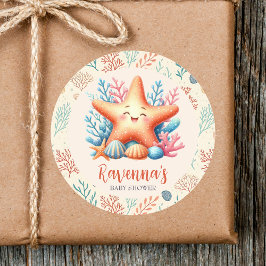 Adesivo Pastel Ocean Starfish Custom Name Baby Shower