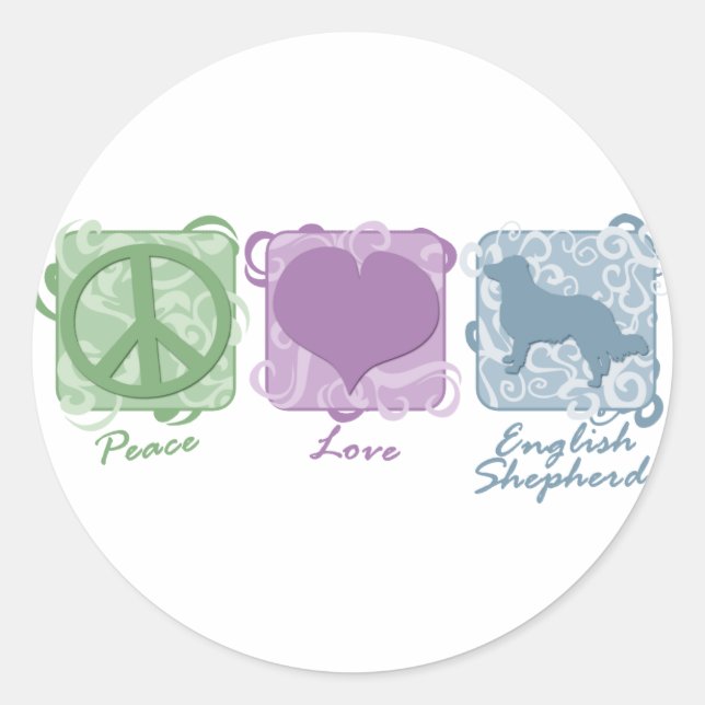 Adesivo Pastel Peace, Love e English Shepherds (Frente)