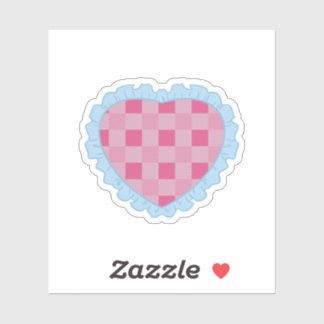 Adesivo Pastel Pink and Blue Retro Gingham Heart Graphic 