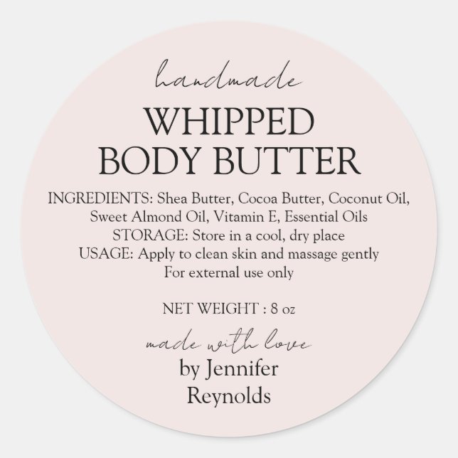 Adesivo Pastel Pink Body Butter Organic Business Classic (Frente)