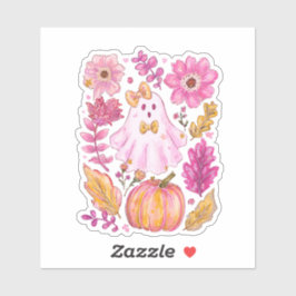 Adesivo Pastel Pink Halloween Ghost with Flowers and Pumpk