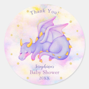Adesivo Pastel Purple Dragon Girls Chá de fraldas Obrigado