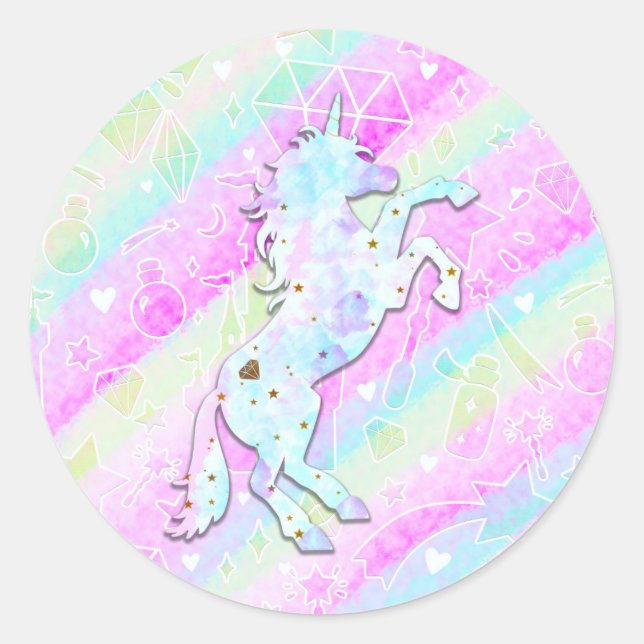 Adesivo Pastel Rainbow Diamantes & Stars Magical Unicorn (Frente)