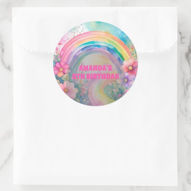 Adesivo Pastel Rainbow Flowers Retro Birthday (Bolsa)