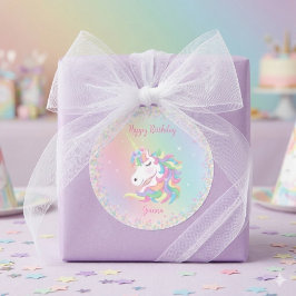 Adesivo Pastel Rainbow Unicorn Happy Birthday
