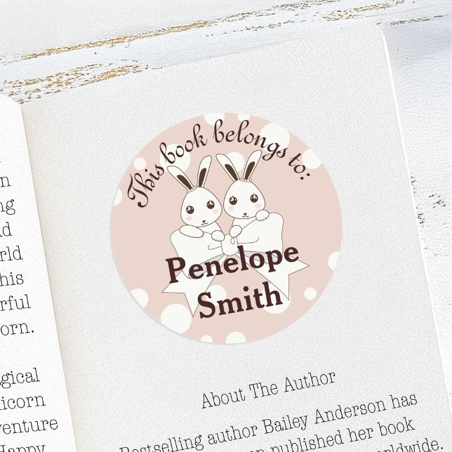 Adesivo Pastel Rosa Coelhinhos Bonitos Este Livro Pertence (Criador carregado)
