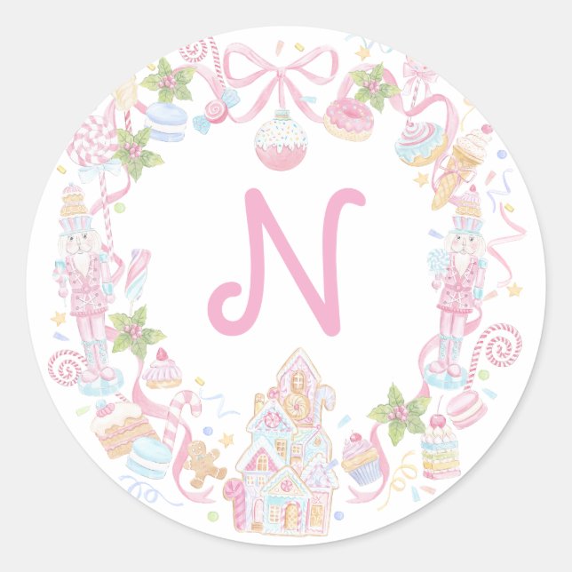 Adesivo Pastel Sweet Holiday Treats Monogram Crest  (Frente)