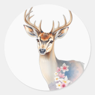 Adesivo Pastel Watercolor Deer com Flora