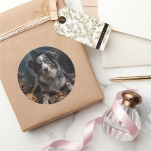 Adesivo Pastor australiano Pumpkins Halloween Assustado