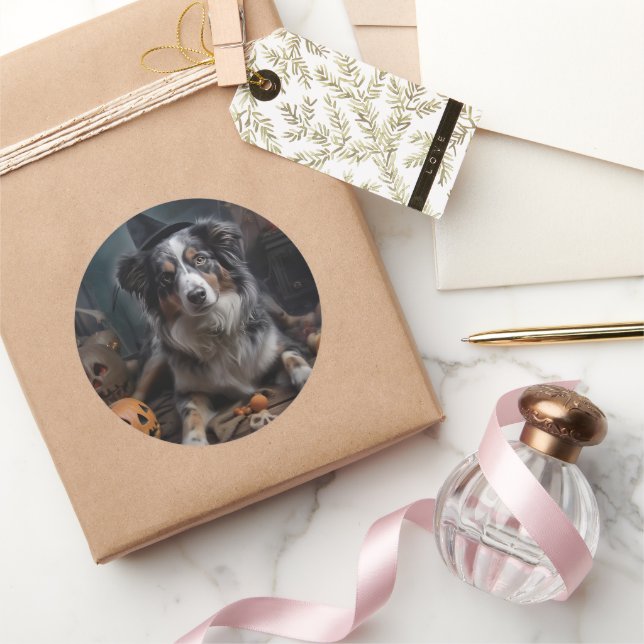 Adesivo Pastor australiano Pumpkins Halloween Assustado (Presentear)