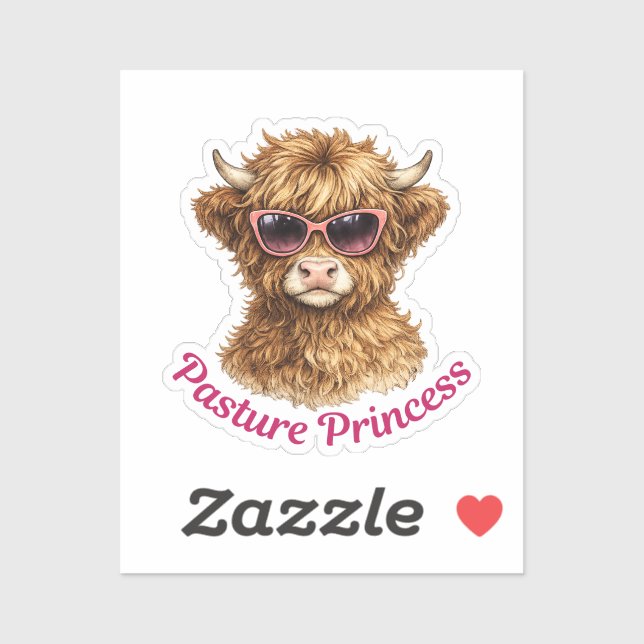 Adesivo Pasture Princess Cute Funny Highland Cow (Folha)