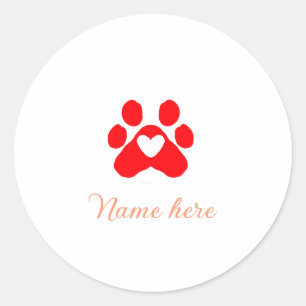 Adesivo Pata de cachorro coração vermelho adicionar nome t