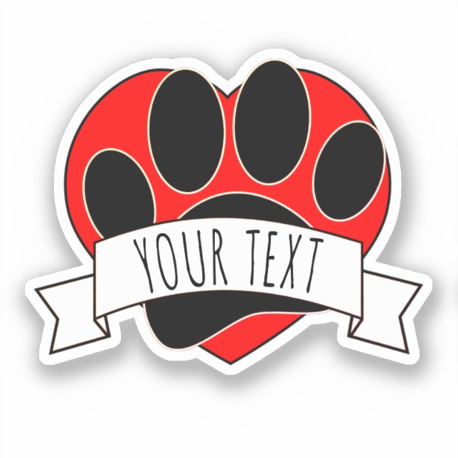 Adesivo Pata de Cachorro Imprimir Banner Vermelho do Coraç (Frente)