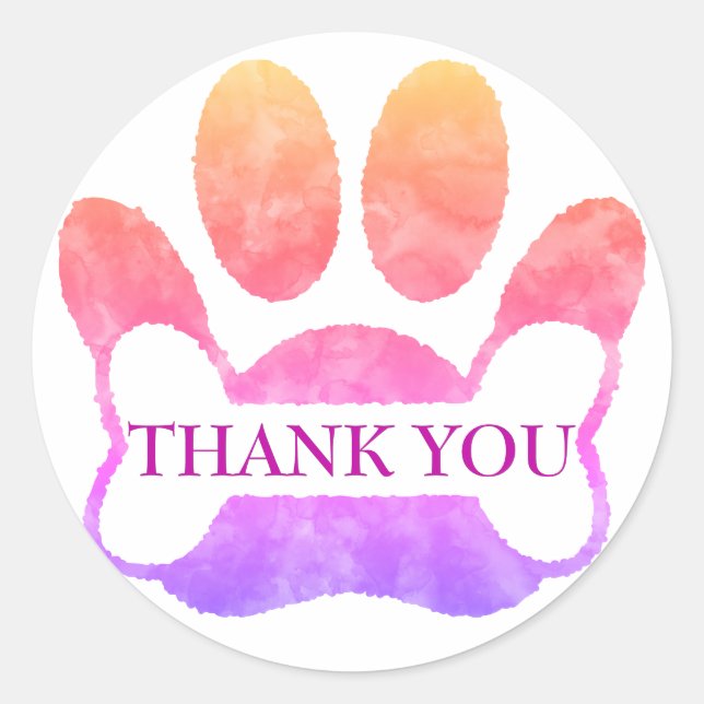 Adesivo Pata De Cão E Aquarela Óssea Colorida Obrigado (Frente)