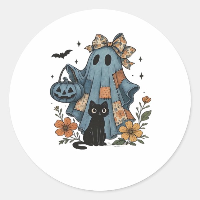 Adesivo Patchwork Halloween Ghost black Cat Essential T-Sh (Frente)