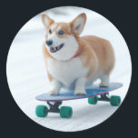 Adesivo Patinador de diversão do Corgi<br><div class="desc">Aqui está um lindo skate Corgi no inverno. Um adesivo divertido que pode ser usado em cartões e presentes nesta temporada de férias. Exatamente para o amante de Corgi adicionar um toque desse cachorro maravilhoso e brincalhão a presentes e cartas.</div>