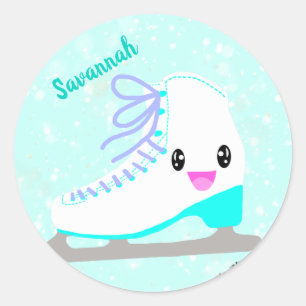 Adesivo Patinador personalizado de gelo azul Kawaii