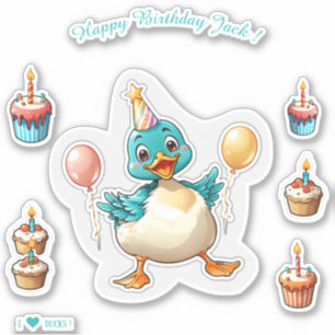 Adesivo Pato de Cartoon - Feliz Aniversário Personalizado