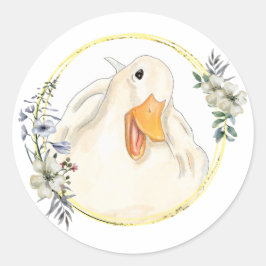 Adesivo Pato Feliz, Bichinho, Fita À Mão, Frame Floral