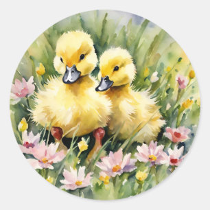 Adesivo Patos de Aquarelas no Prado de Flores Selvagens