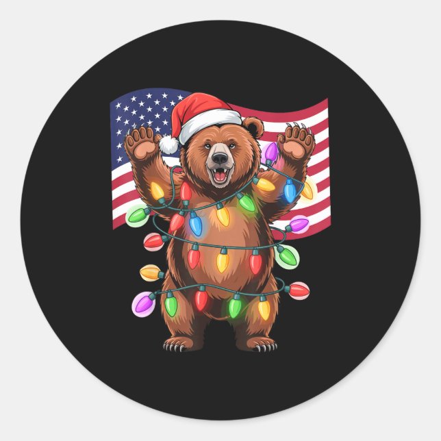 Adesivo Patriotic Christmas Grizzly Bear Holiday Light San (Frente)