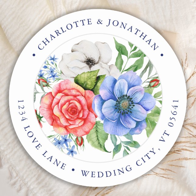 Adesivo Patriotic Floral Red White Blue Return Address (Criador carregado)