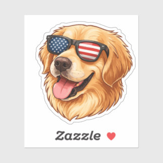 Adesivo Patriotic Golden Retriever with American Flag 