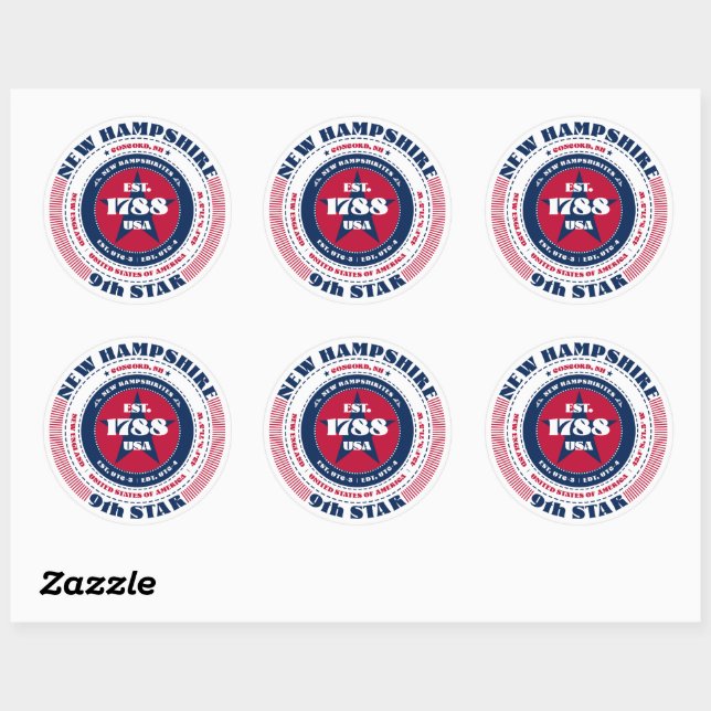 Adesivo Patriotic New Hampshire Circle Design Sticker (Folha)