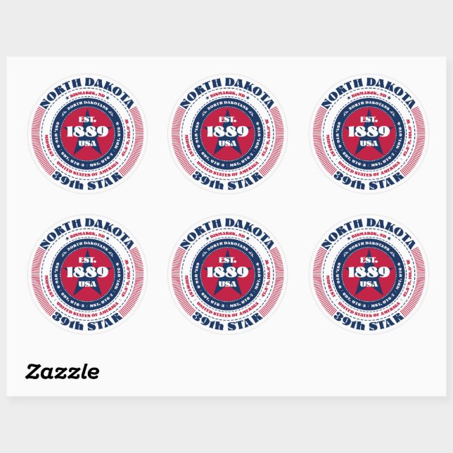 Adesivo Patriotic North Dakota Circle Design Sticker (Folha)