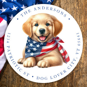 Adesivo Patriotic Puppy 4 De Julho Endereço De Retorno De