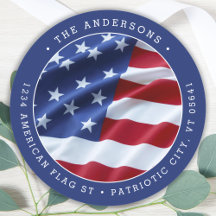 Patriotic USA American Flag Blue Return Address