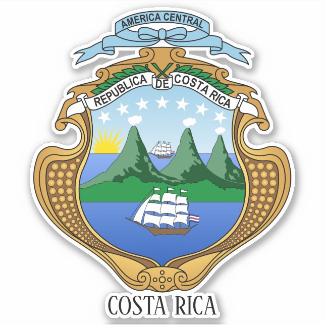 Adesivo Patriótico Casaco de Armas da Costa Rica (Frente)