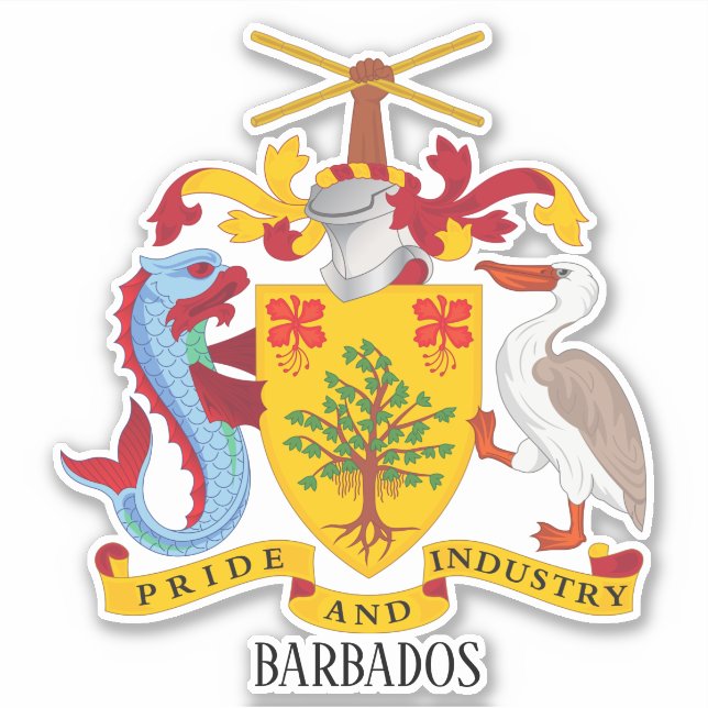 Adesivo Patriótico Casaco de Armas Nacional Barbados (Frente)