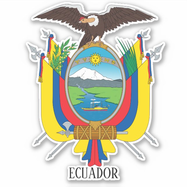 Adesivo Patriótico Casaco de Armas Nacional do Equador (Frente)