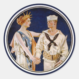 Adesivo Patriotismo Vintage, Senhora Liberdade com Marinhe