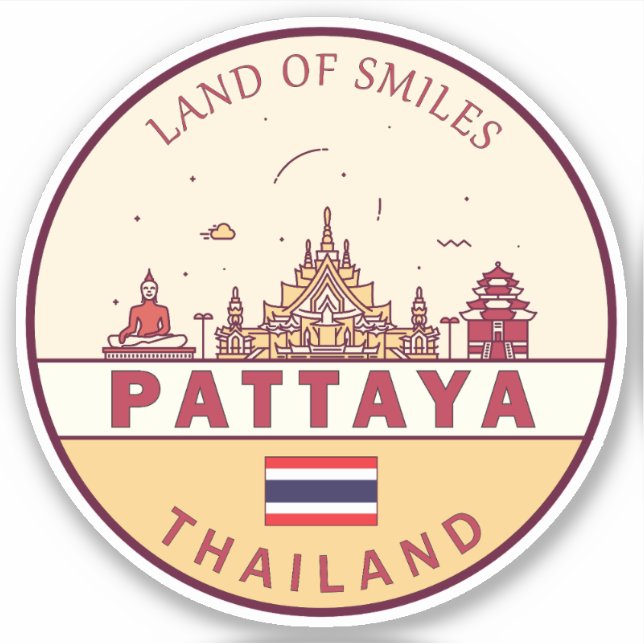 Adesivo Pattaya Thailand City Skyline Emblem (Frente)