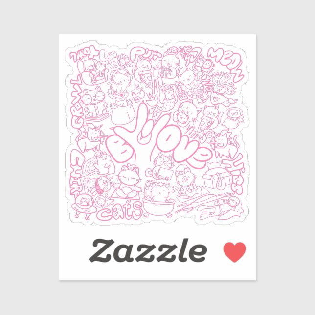 Adesivo Patten Gato Bonito com Sinal ASL ILY - Design ASL (Folha)