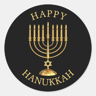 Adesivo Pau clássico de Hanukkah redondo feliz
