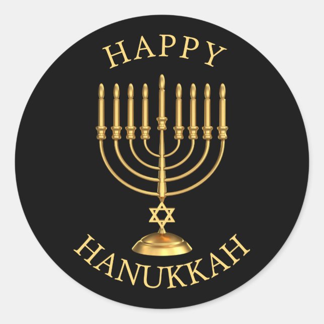 Adesivo Pau clássico de Hanukkah redondo feliz (Frente)