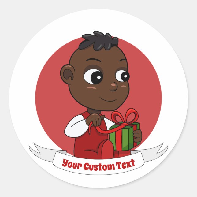 Adesivo Pau clássico redondo de desenho do bebê de Natal b (Frente)