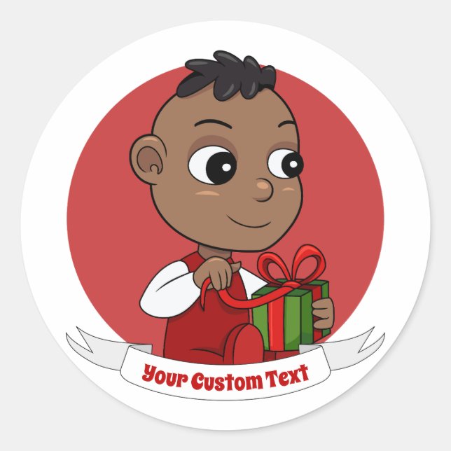 Adesivo Pau clássico redondo de desenho do bebê de Natal b (Frente)