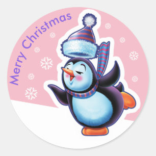 Adesivo Pau cor-de-rosa-natalino Pinguin patinando.