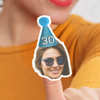 Adesivo Pau de chapéu de aniversário personalizado, rosto 