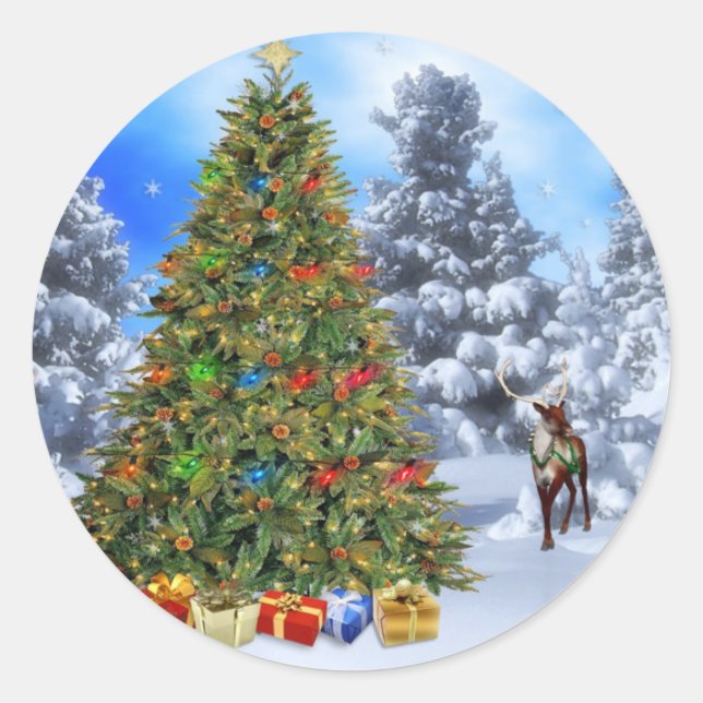 Adesivo Pau de Natal clássico redondo/Árvore de Natal (Frente)
