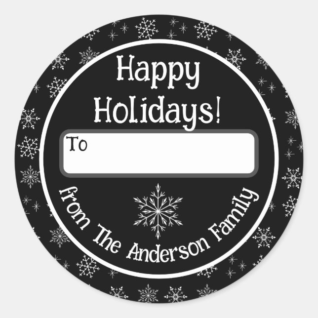 Adesivo Pau Preto Feriado Feliz com Flocos de Neve (Frente)