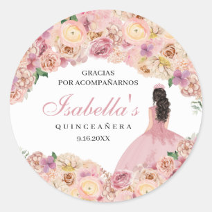 Adesivo Pau redondo Clássico de Quinceanera Rosa Esbranqui
