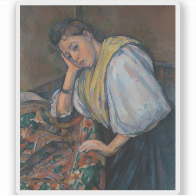 Adesivo Paul Cézanne - Jovem Mulher Italiana em uma Mesa (Frente)