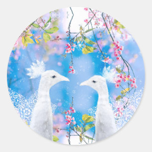 Adesivo Pavão branco e sakura em flor / Amor romântico